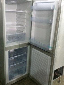 Solar DC refrigerator with bottom freezer